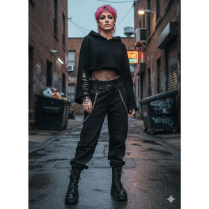 ROMWE Gothic Grunge Distressed Cropped Hoodie 1XL